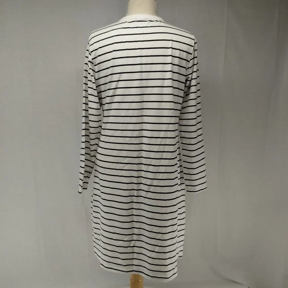 NWT Old Navy LS Knee Length Crew Neck T-Shirt Dress White w/ Black Stripe Sz XL - Picture 4 of 8